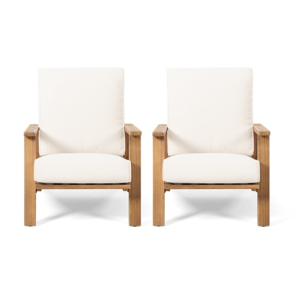 Noble House Reyna Contemporary Acacia Wood Solid Print Club Chairs with Cushions, Beige Set of 2