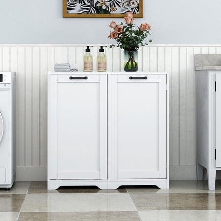 Noble House Rhea 31.5" Laundry Cabinet, Tilt-Out Hamper, Doors and Adjustable Shelf, Freestanding, White