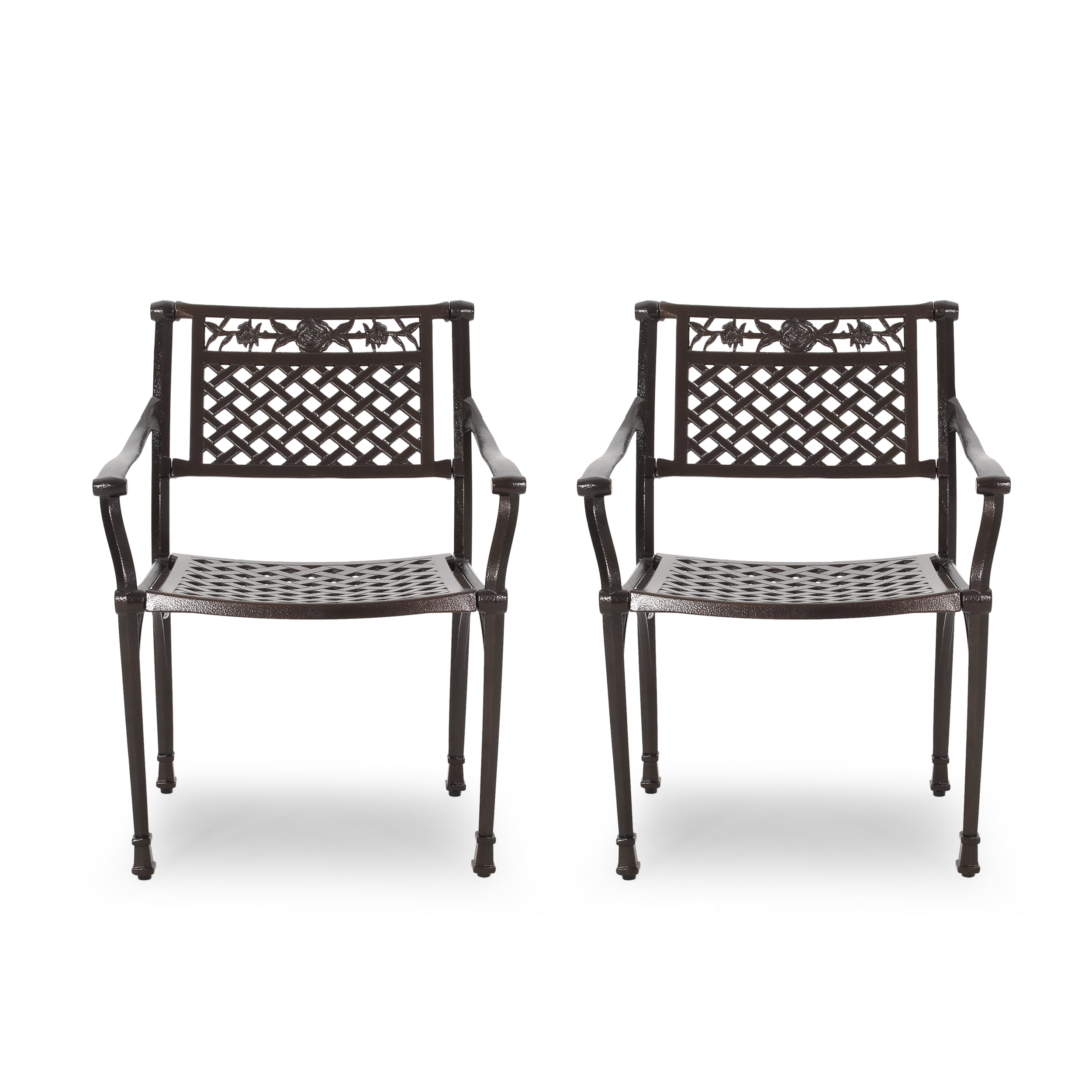 Hammered Bronze Aluminum Outdoor Dining Arm Chair Set