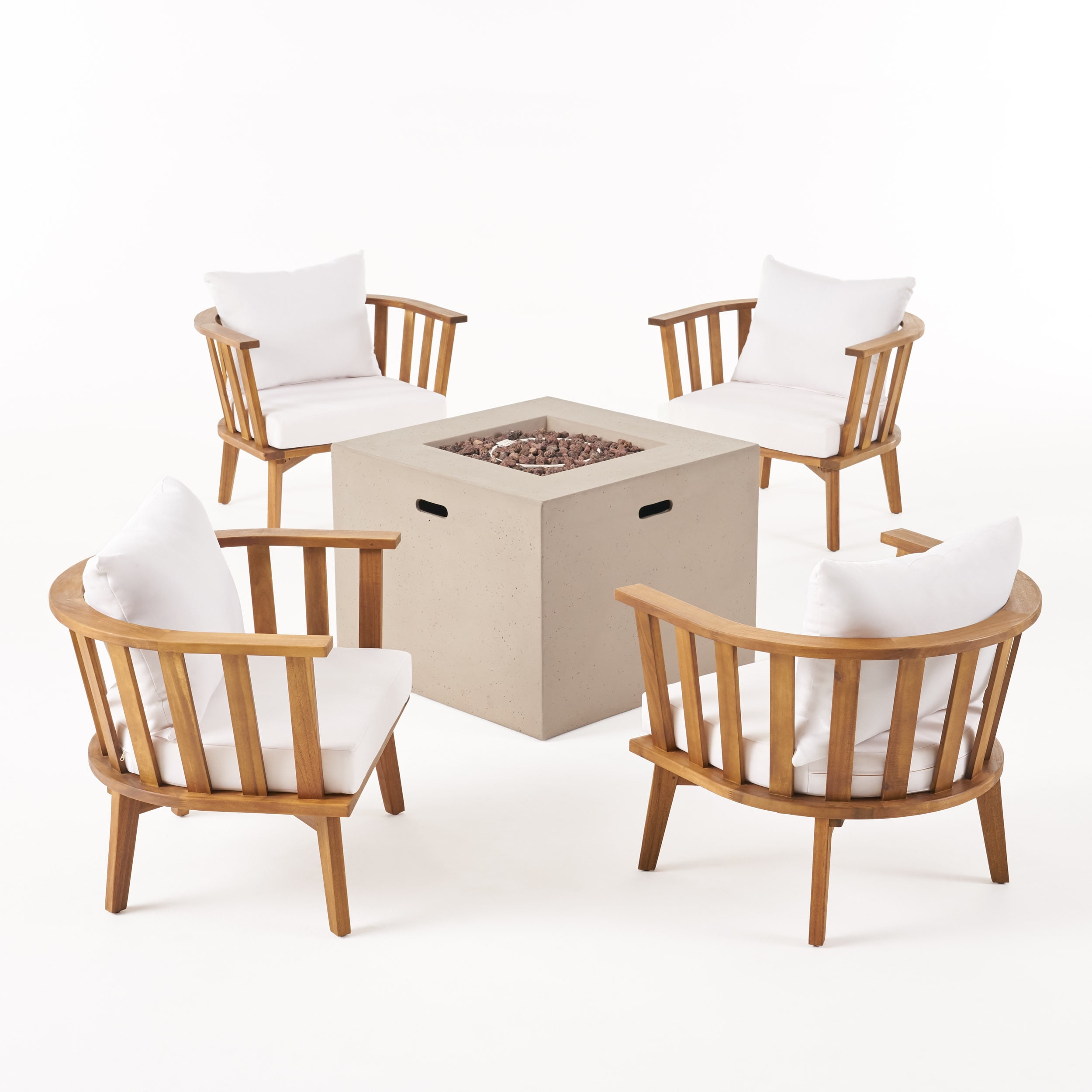 Noble House Ridgeview 5 Piece Outdoor Fire Pit Wood Conversation Set in ...