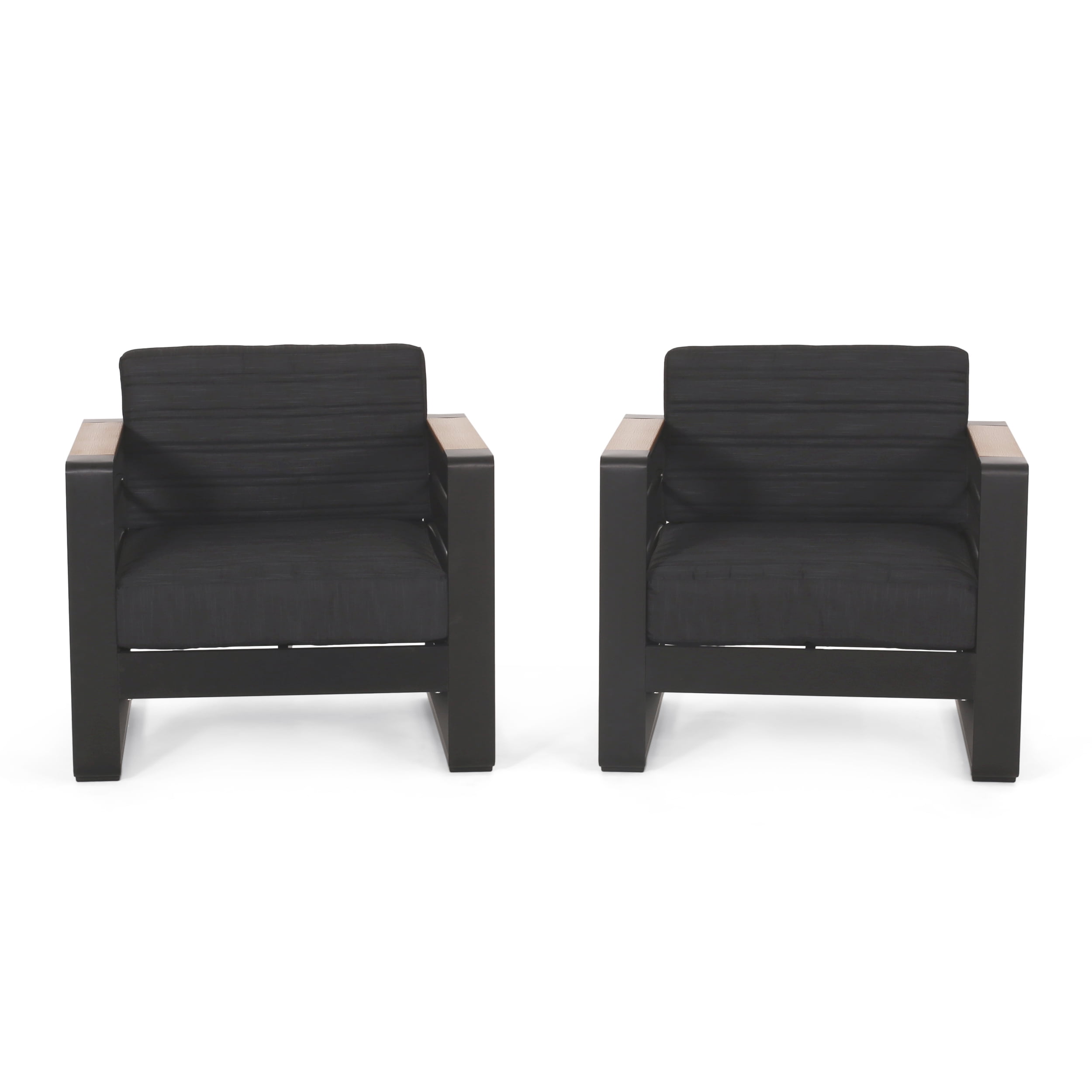 Noble House Ridgeway Aluminum Outdoor Club Chairs, Set of 2, Dark Gray and Natural