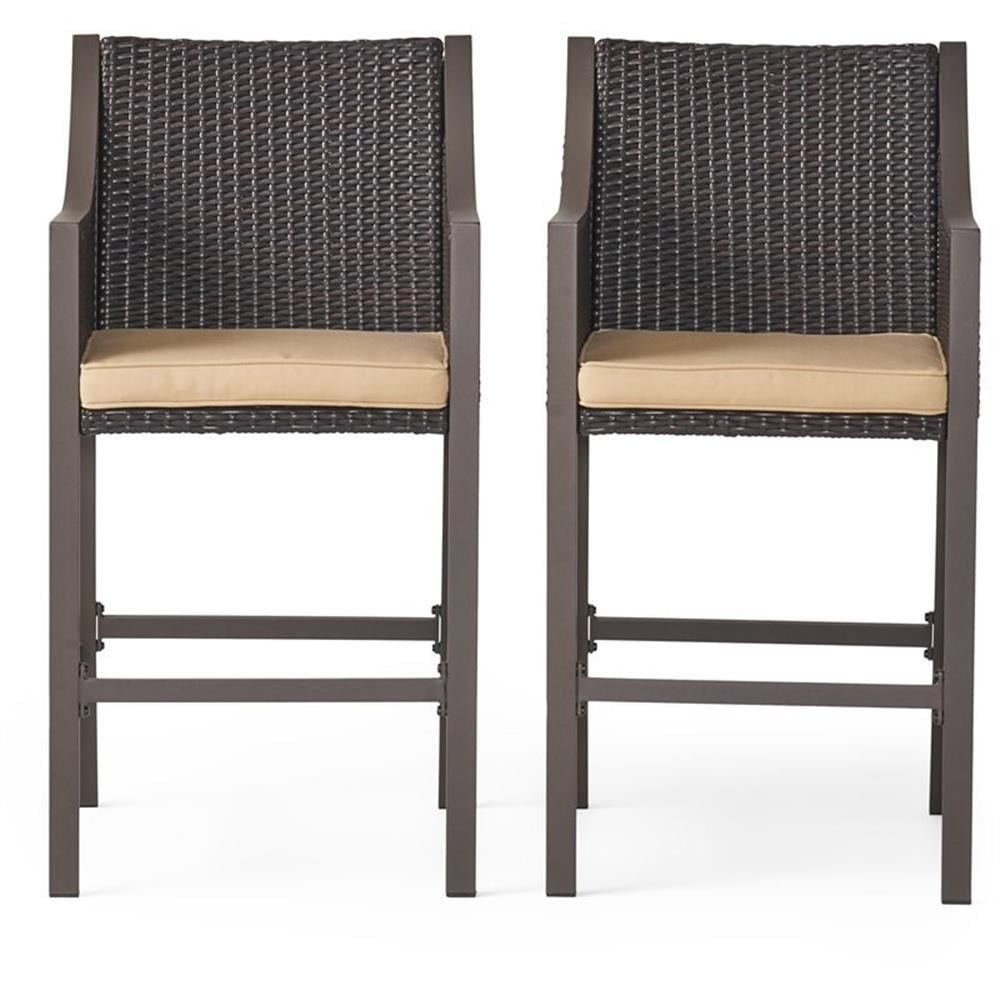 Riga Tan Cushioned Iron and Aluminum Bar Stools, Set of 2