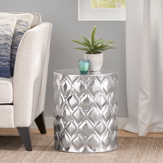 Noble House Rimrock Aluminum Handcrafted Side Table, Silver
