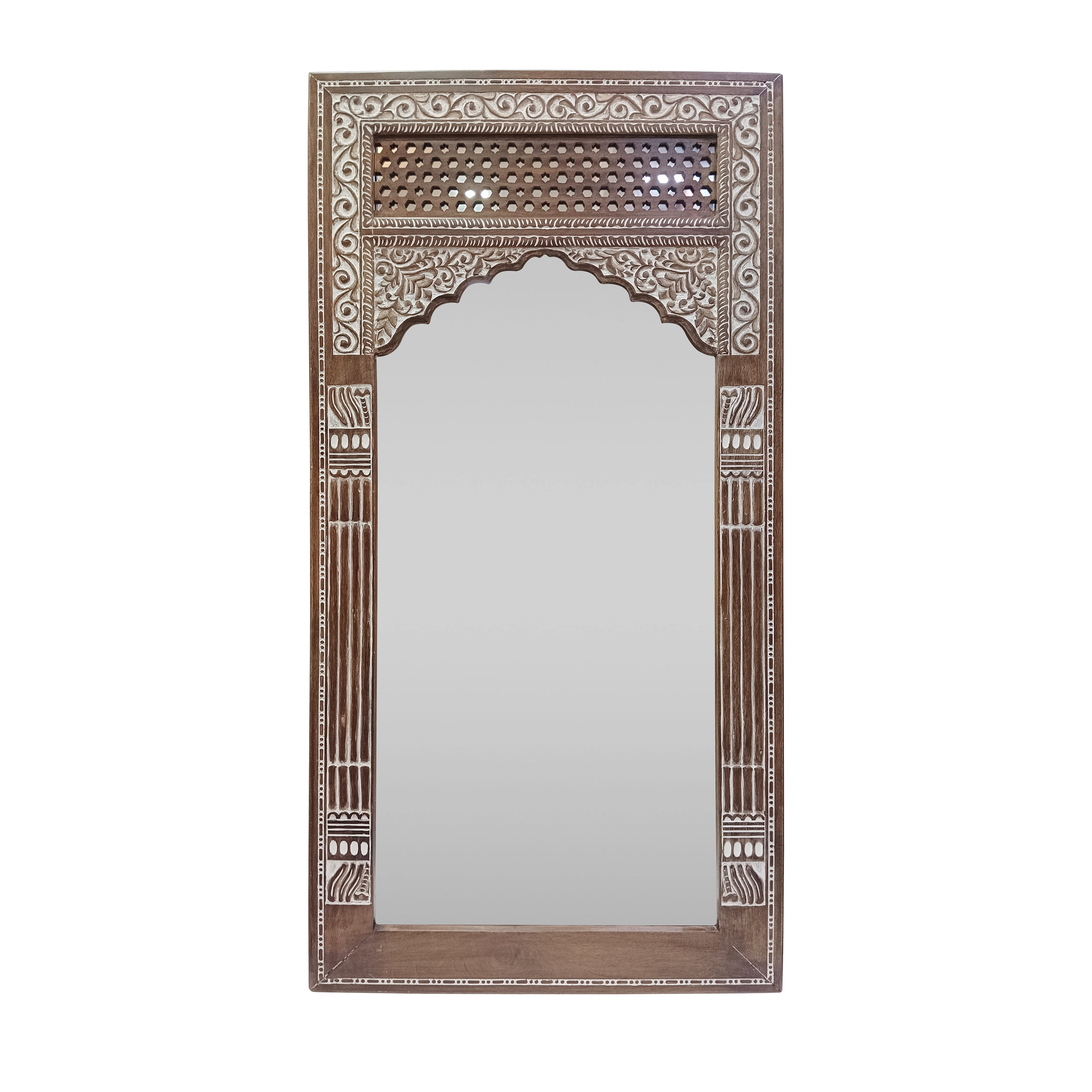 Oversized White Washed Mango Wood Full Length Standing Mirror