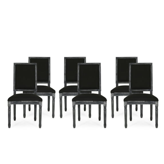 Noble House Robin French Fabric Dining Chair, Set of 6, Black