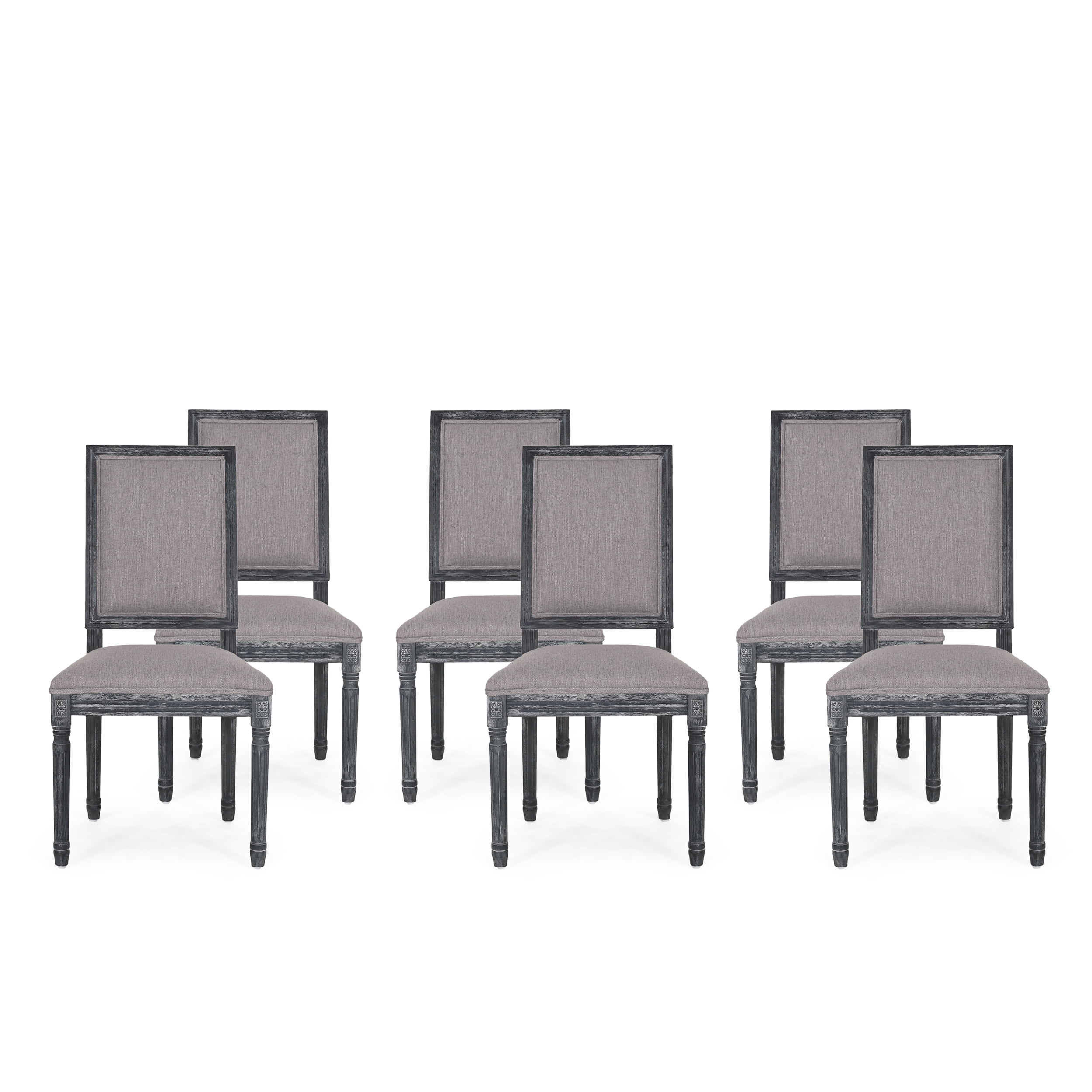 Gray Upholstered Rubberwood High Back Dining Chairs, Set of 6