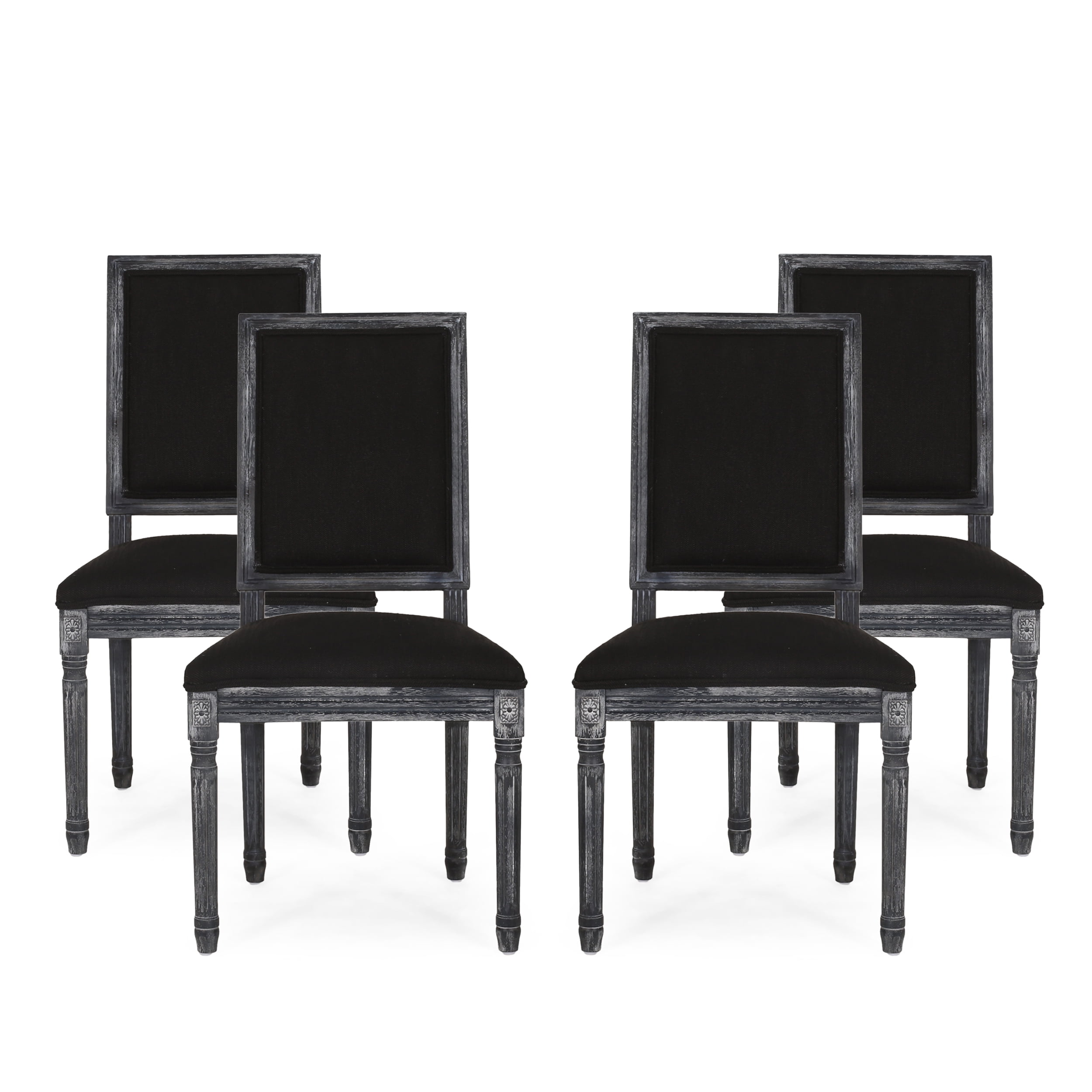 Noble House Robin French Wood Upholstered Dining Chair, Set of 4, Black