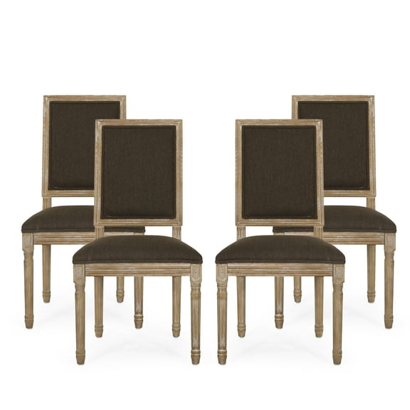 Noble House Robin French Wood Upholstered Dining Chair, Set of 4, Brown