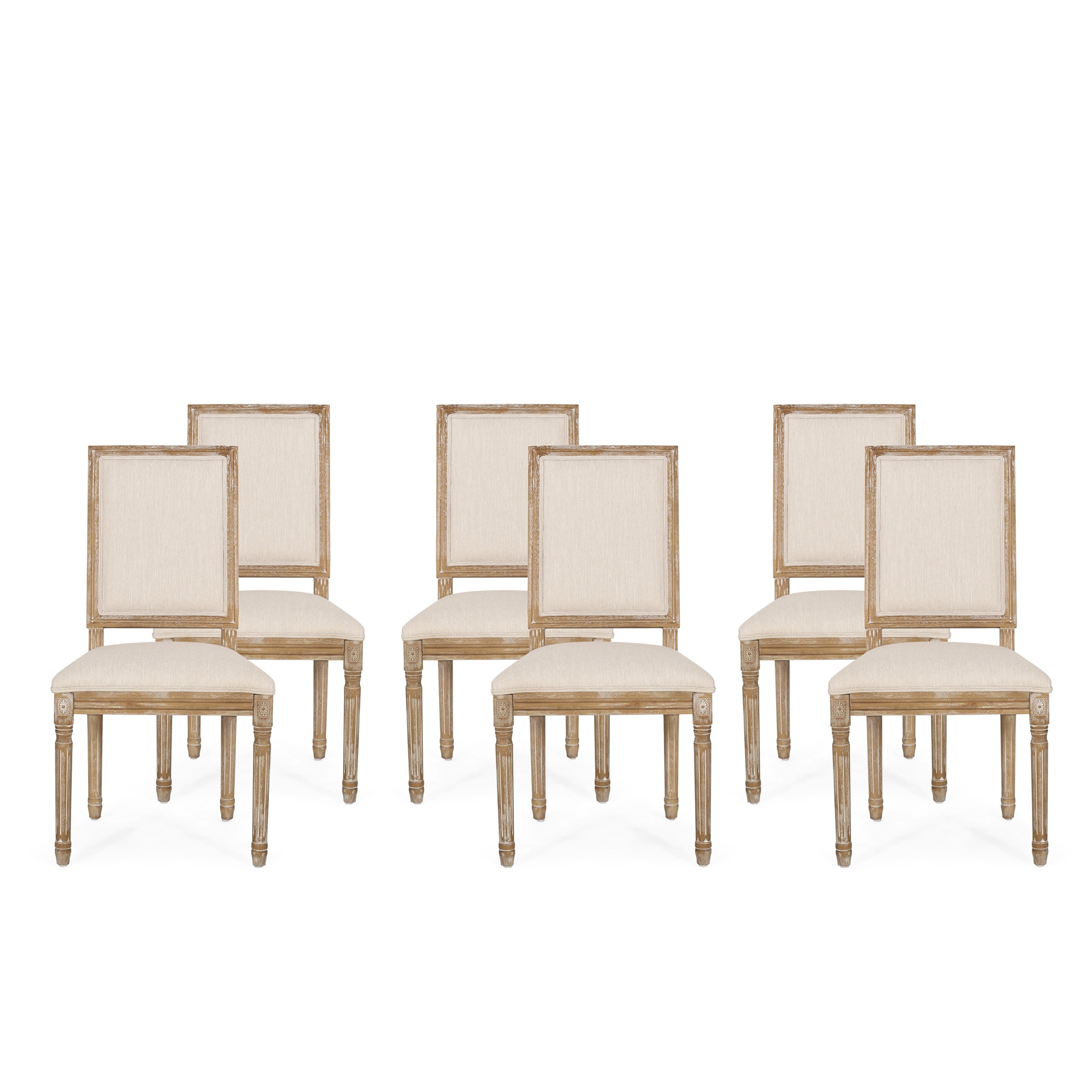 Noble House Robin Indoor Wood Upholstered Dining Chair, Set of 6, Beige, Natural