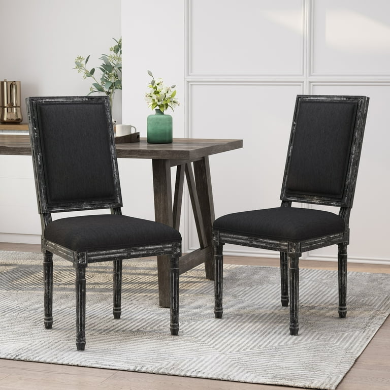 Set Of Two Gray Wood Upholstered Fabric Dining Chairs Set Of Two Gray Wood Upholstered Fabric Dining Chairs