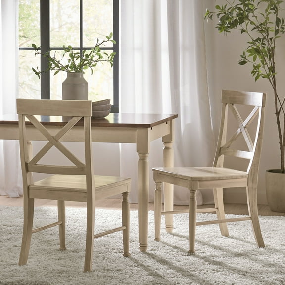 Noble House Roman Farmhouse Acacia Wood Dining Chairs, Set of 2, Antique White