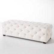 Noble House Roman Rectangular Velvet Ottoman, Ivory