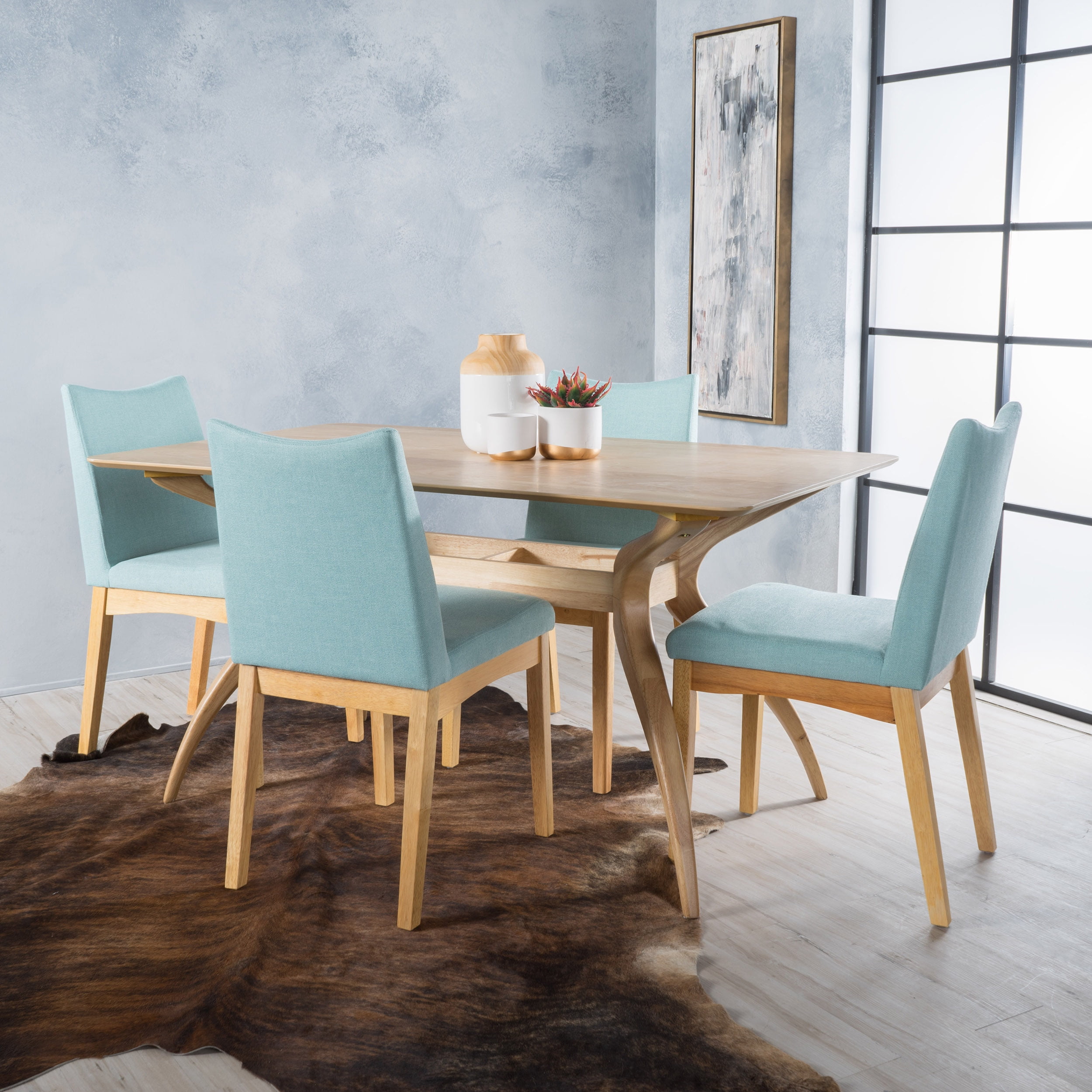 Noble House Roosevelt Mid-Century Modern 5 Piece Wood Dining Set, Natural  Oak, Mint - Walmart.com, image size:2500x2500
