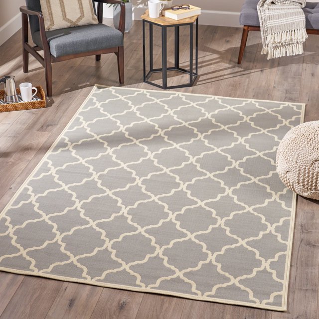 Noble House Rory Indoor Geometric 5 x 8 Area Rug, Grey, Ivory - Walmart.com