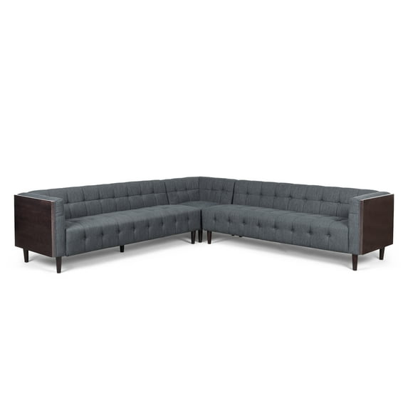 Noble House Rossburg Mid Century Modern Sectional Sofa, Charcoal Fabric