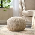 thumbnail image 1 of Noble House Round Plush Fabric Poufs, Beige, 1 of 7