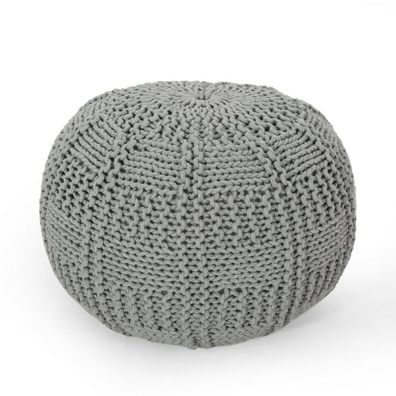 Noble House Round Plush Fabric Poufs, Gray