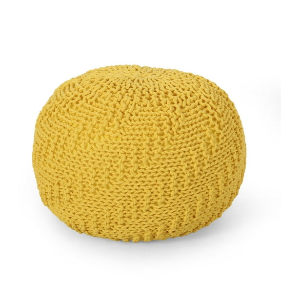Noble House Round Texture Fabric Pouf, Yellow