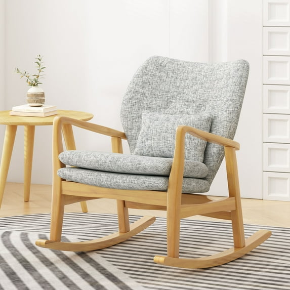 Noble House Ryker Mid Century Modern Fabric Rocking Chair, Light Grey Tweed