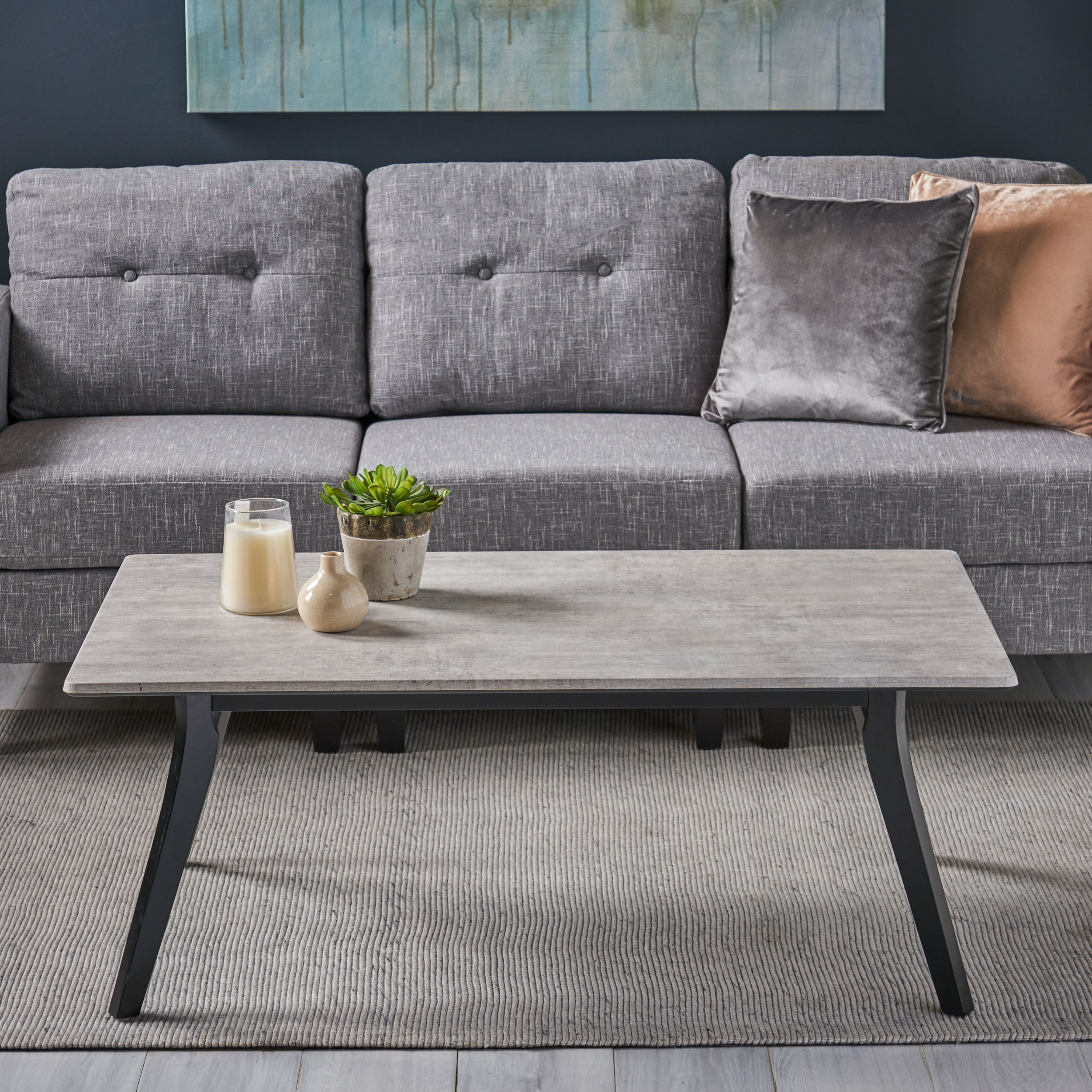 Noble House Ryleigh Modern Modern Resin Coffee Table, Gray Cement and Black