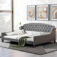 thumbnail image 1 of Noble House Sabrina Luxury Full Daybed, Velvet Upholstered Tufted Sofa Bed, Plywood Frame with Piped Edges, Gray, 1 of 8