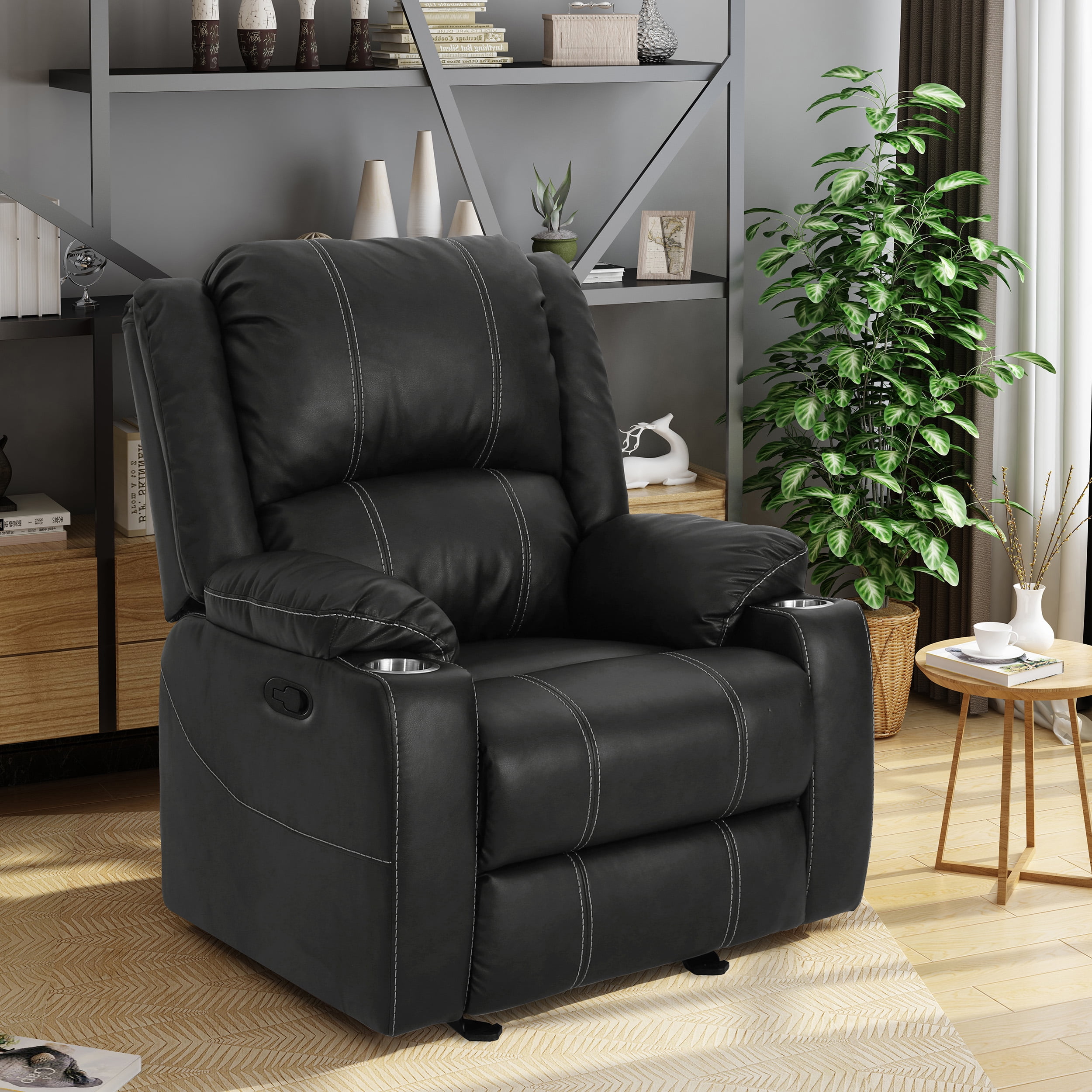 Black recliner with cup holder discount
