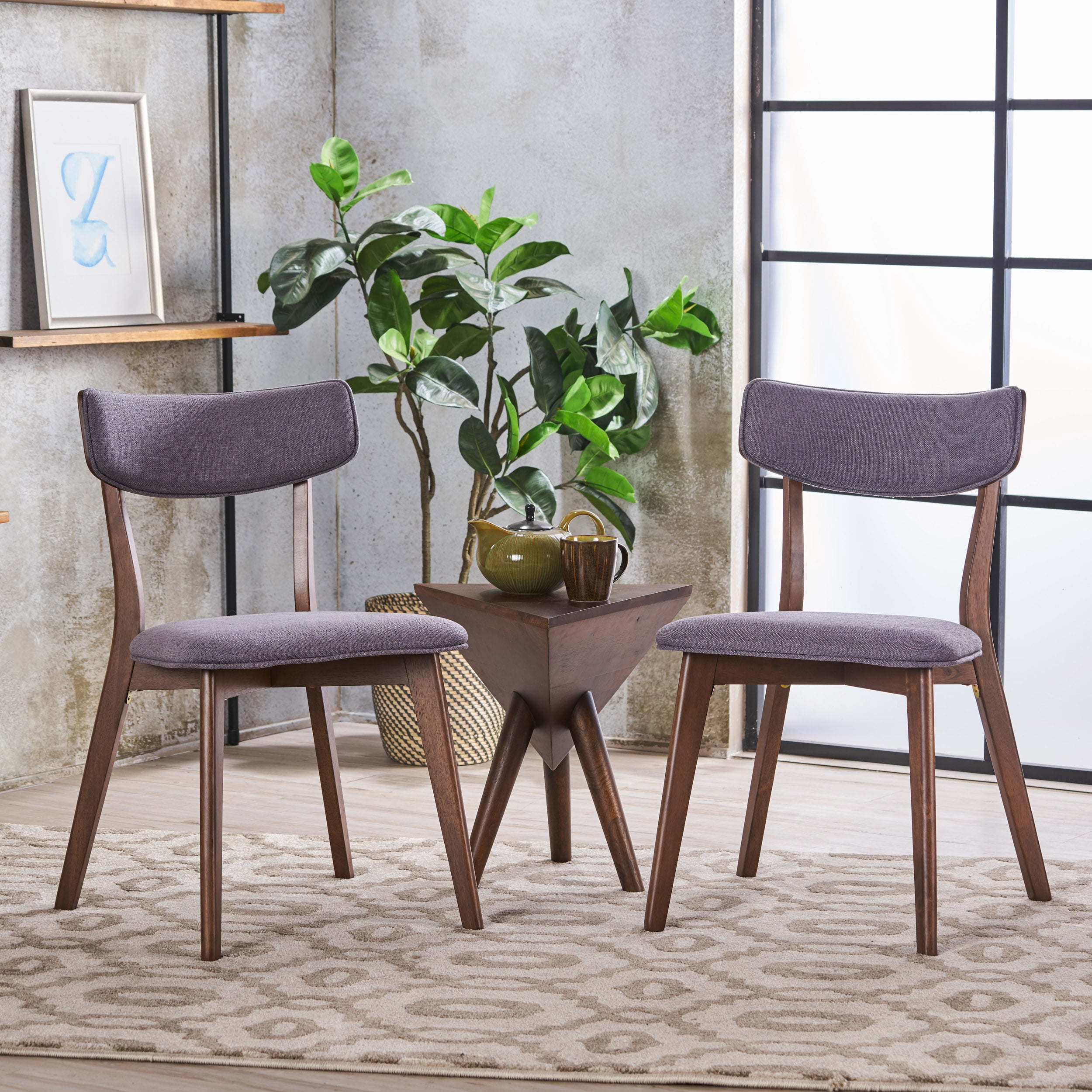 Noble House Sadie Indoor Mid Century Fabric Dining Chairs, Set of 2, Dark Gray