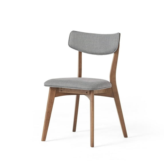 Noble House Sadie Indoor Mid Century Modern Fabric Dining Chairs, Set of 4, Dark Grey+Walnut