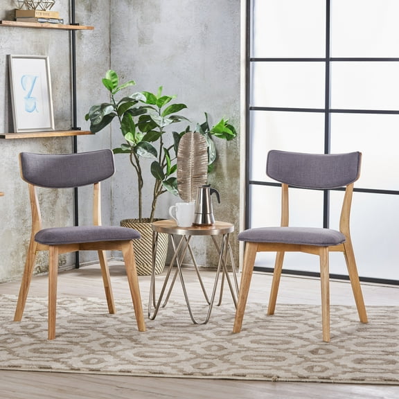 Noble House Sadie Modern Fabric Dining Chairs, Set of 2, Dark Grey, Natural Oak
