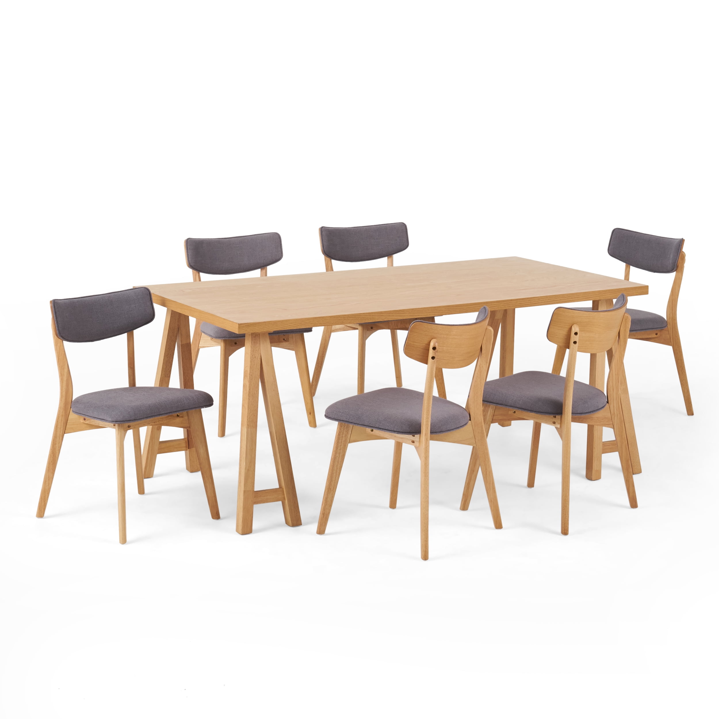 Noble House Sadie Rubberwood Dining Set, Dark Gray, Natural Oak