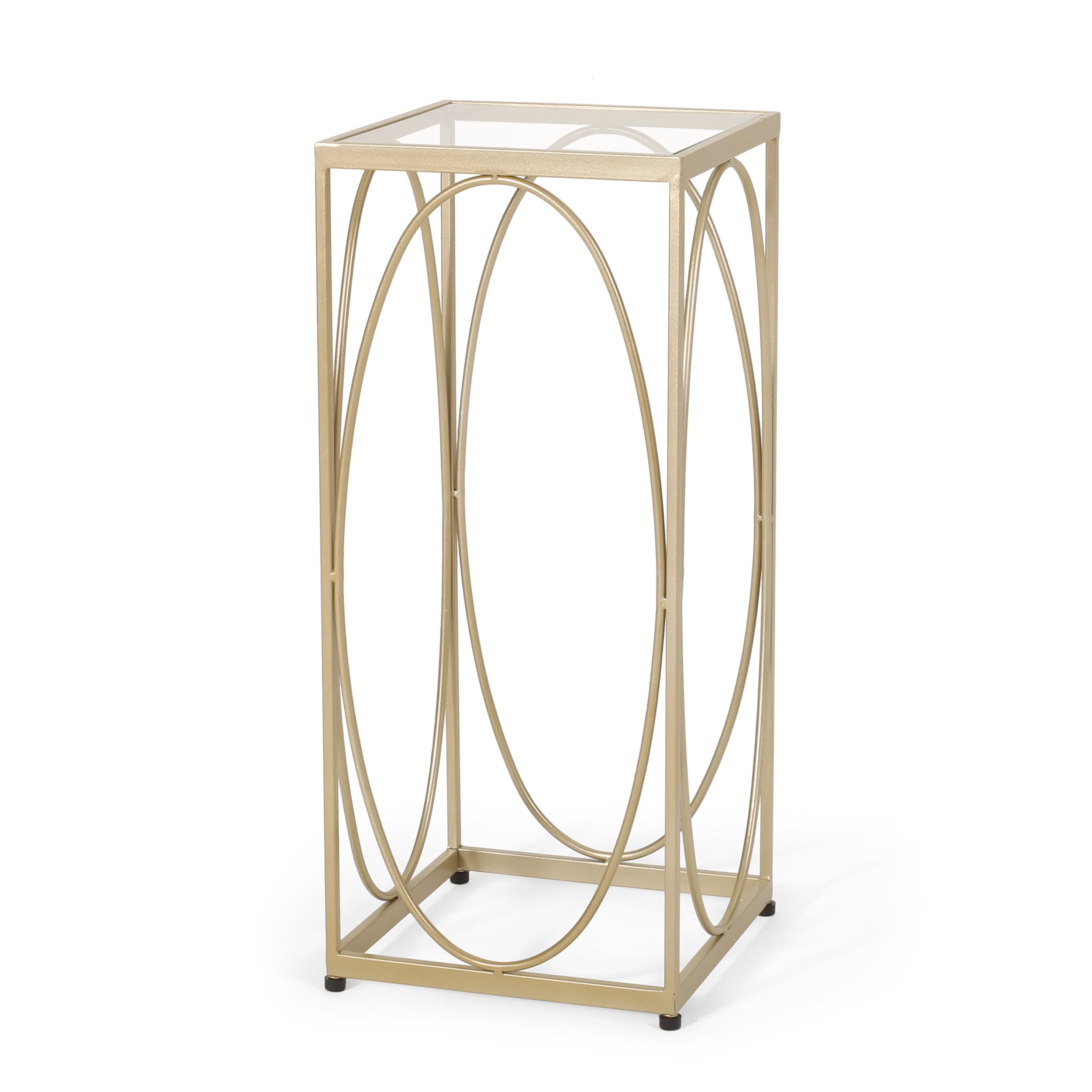 Champagne Gold and Black Glass Top Rectangular End Table