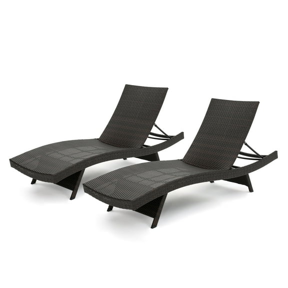 Noble House Salem Outdoor Wicker Chaise Lounge in Brown (Set of 2)