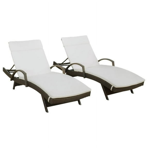 Noble House Salem Wicker Adjustable Lounge with Arms Ivory Cushion (Set of 2)