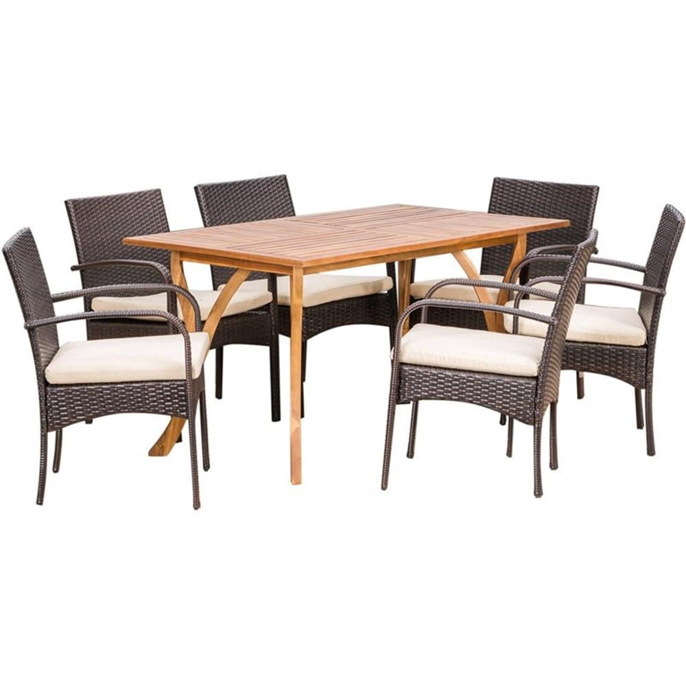 Arthur 7-Piece Multibrown Wicker and Teak Patio Dining Set