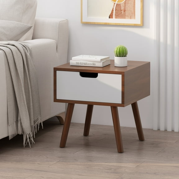 Noble House Sanayah Faux Wood End Table, Walnut/White