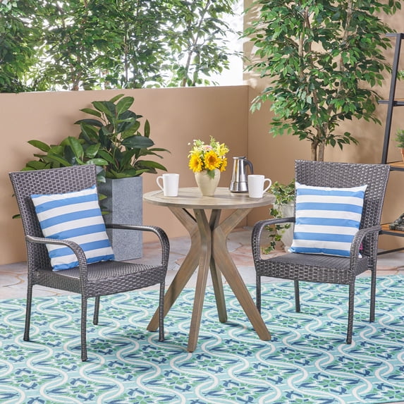 Noble House Sanders 3 Piece Wooden Patio Bistro Set in Gray