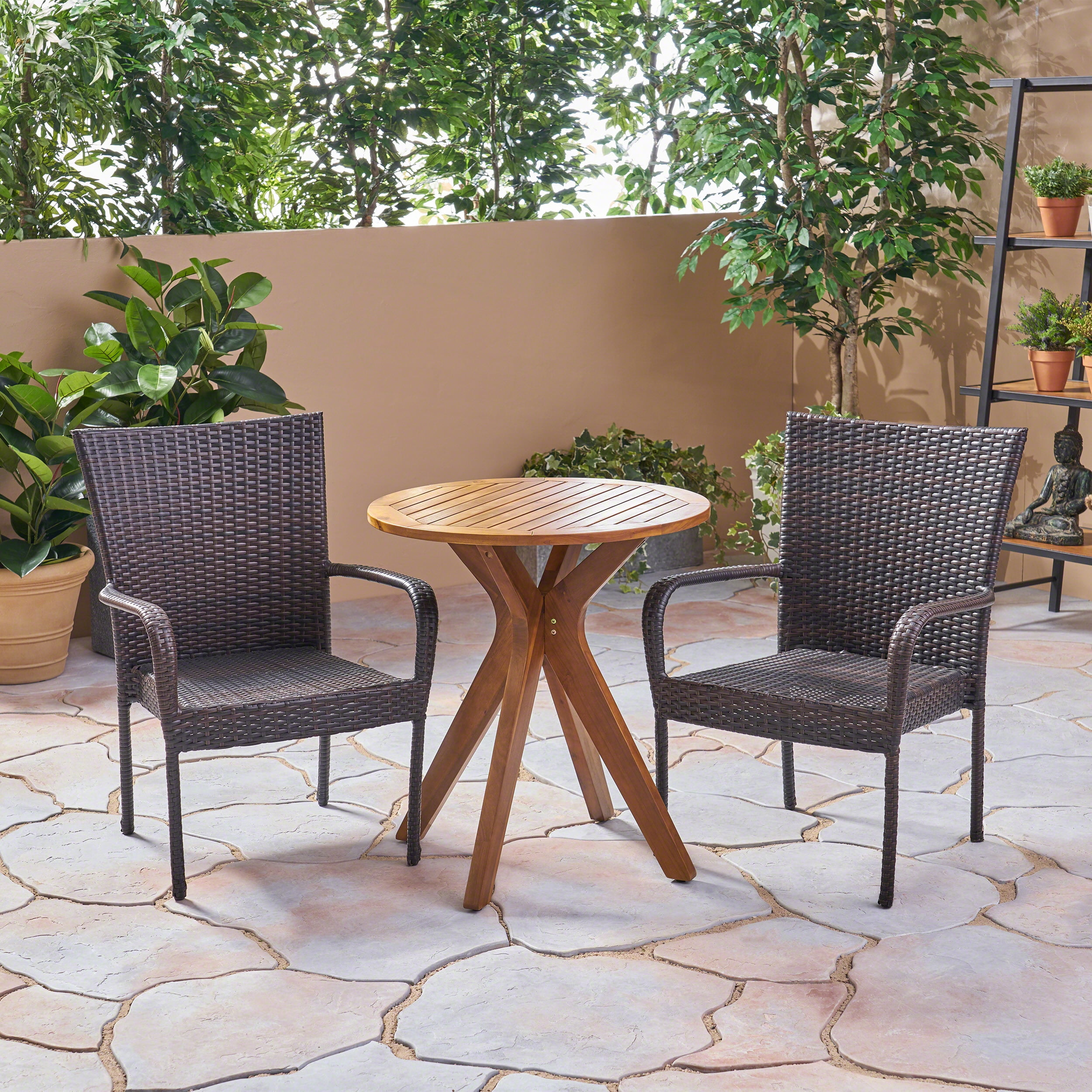 Noble House Sanders 3 Piece Wooden Patio Bistro Set in Teak