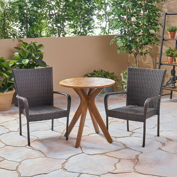 Noble House Sanders 3 Piece Wooden Patio Bistro Set in Teak