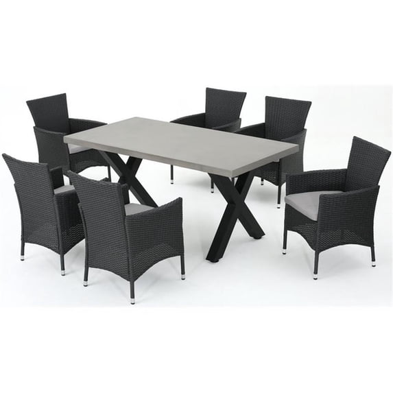 Noble House Sanibel 7 Piece Concrete Patio Dining Set in White and Black