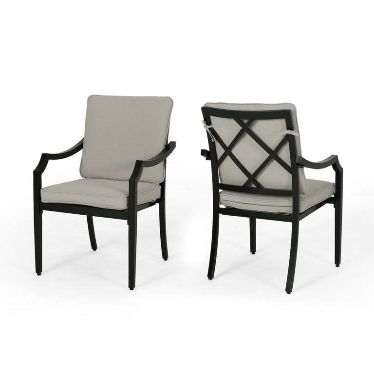 Black metal chairs with cushions sale