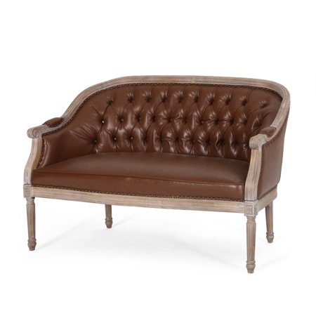 Noble House Sarahbella Tufted Loveseat, Cognac Brown
