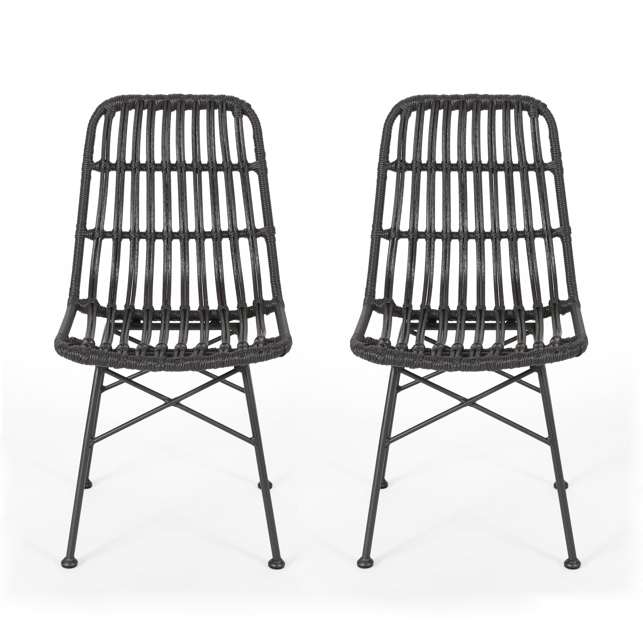 Dimitri Outdoor Wicker Dining Chairs, Set of 2, Gray and Black