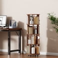 thumbnail image 1 of Noble House Saxon 54" 4-Tier Rotating Bookshelf Tower, Solid Rubberwood, 360° Bookcase on Locking Wheels, Walnut, 1 of 11