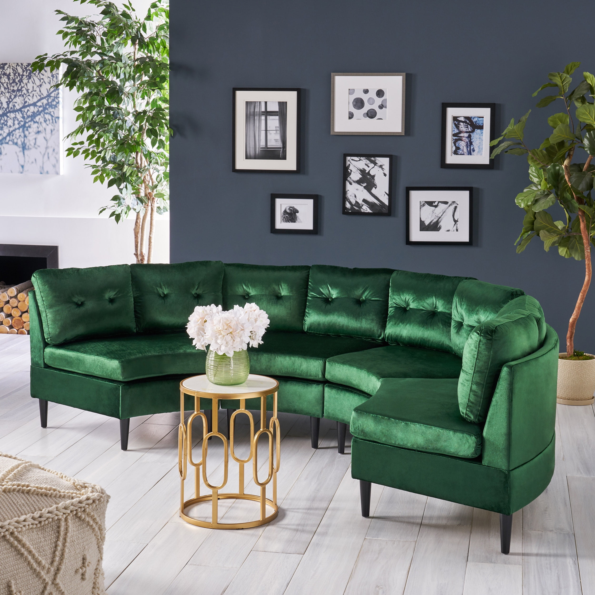 Noble House Sectional Sofa Emerald Velvet