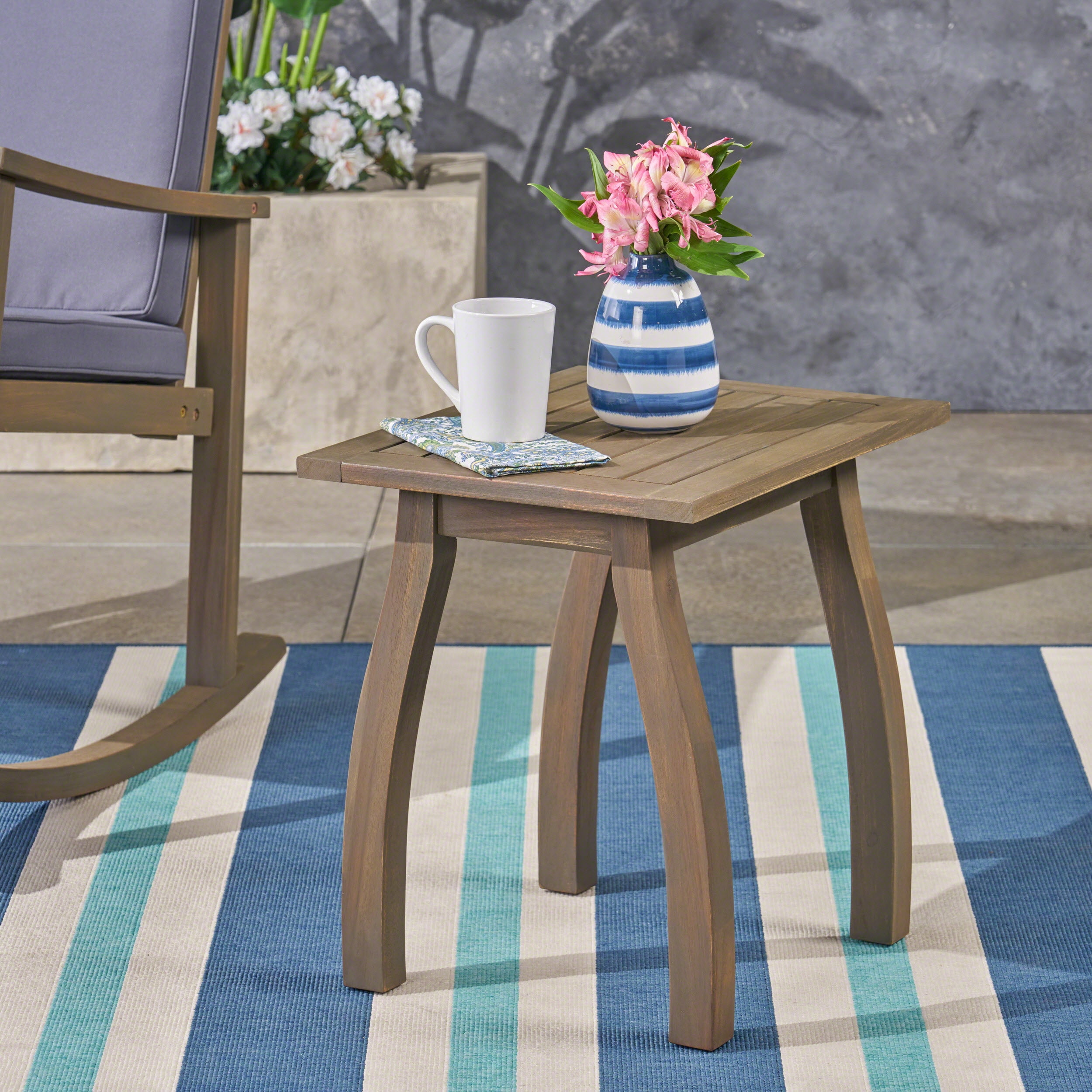 Noble House Selma Outdoor Slatted Acacia Wood Accent Table in Gray