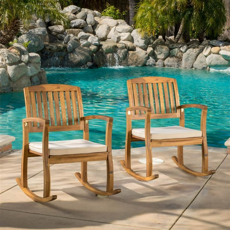 Noble House Selma Teak Acacia Rocking Chair with Cushion Set of 2