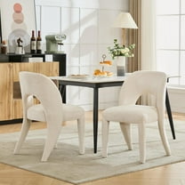 Noble House Set of 2 Chenille Dining Chairs, Hollow Back Upholstered Side Chairs with Iron Frame, Cream