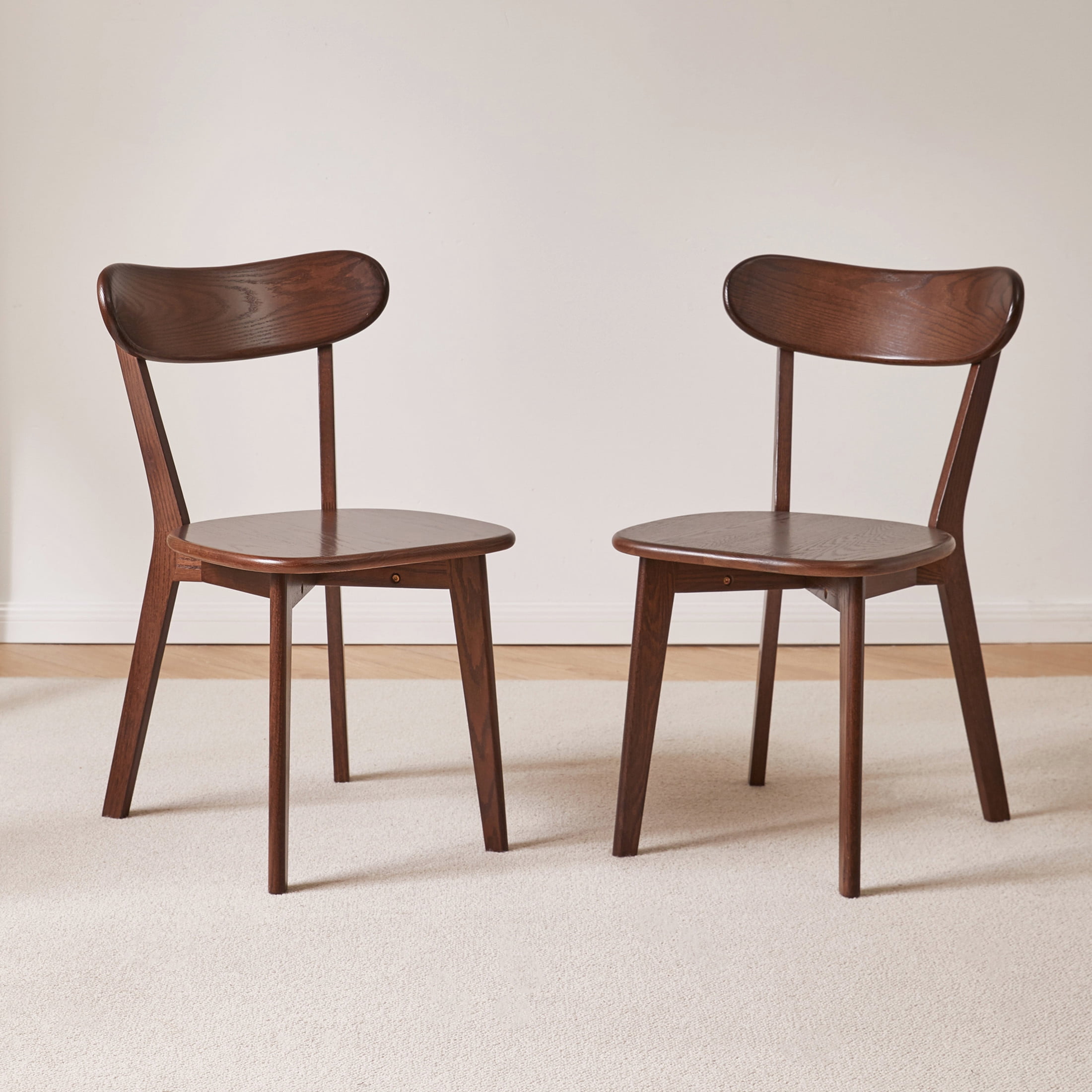 Noble House Set of 2 Solid Oak Dining Chairs, Wooden Side Chairs with Butterfly Backrest, Dark Walnut