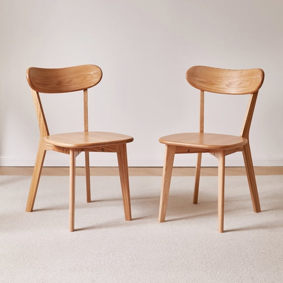 Noble House Set of 2 Solid Oak Dining Chairs, Wooden Side Chairs with Butterfly Backrest, Natural