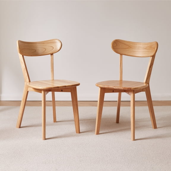Noble House Set of 2 Solid Rubberwood Dining Chairs, Curved Backrest, Natural